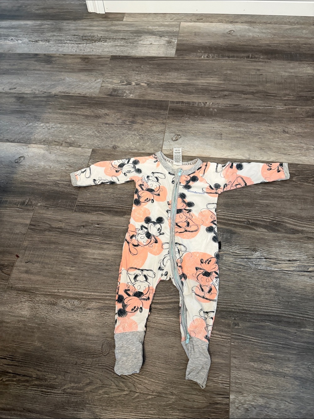 Bonds Minnie Mouse Peach & Gray Zip-Front Baby One-Piece